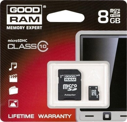 Goodram MicroSDHC 8GB CL10 UHS1 + adaptér