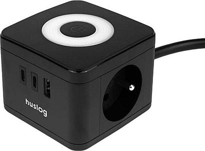 Huslog 12W 2x z.2xUSB-C,1xUSB,1.4m černá