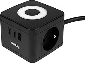 Huslog 12W 2x z.2xUSB-C,1xUSB,1.4m černá