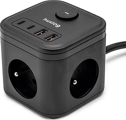 Huslog 15W 3x z.2xUSB-C,2xUSB,1.4m černá